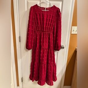 NEW!! Women's Elegant Long Sleeve Maxi Dress with Swiss Polka Dot Pattern